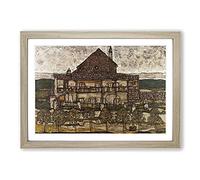 House with Shingle Roof by Egon Schiele Framed Print | A2 Oak Framed Wall Art | Ready to Hang | Modern Nature Picture | Living Room Bedroom Lounge Office