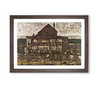 House with Shingle Roof by Egon Schiele Framed Print | A2 Walnut Framed Wall Art | Ready to Hang | Modern Nature Picture | Living Room Bedroom Lounge Office