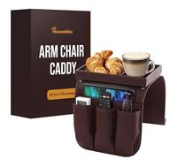 Houseables Armchair Caddy, Sofa Organizer Tray, Couch Organizer, 27.5"x9", Brown, PU Leather, Recliner Remote Control Holder, Storage Caddies for Arm Rest Chair, Armrest Table with Pockets, Non Slip