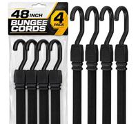 Houseables Bungee Cords with Hooks, Bungie Straps, 4 Pack, 48 Inch Long, Black, Flat, Premium Rubber, Bungy Chords, Adjustable, Long Bungi Rope for Dolly, Upcart, Car Trunk, Camping, Luggage, Moving