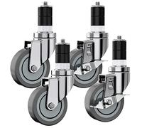 Houseables Kitchen Table Caster Wheel, 4 Pk, 4 Inch, Grey, Polyurethane, 300 LB Load Capacity Per Wheel, with Locking Mechanism, Adjustable, Swivel, Expanding Stem Caster, Furniture, Hardwood Floor