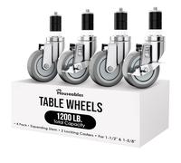 Houseables Kitchen Table Caster Wheel, 4 Pk, 4 Inch, Grey, Polyurethane, 300 LB Load Capacity Per Wheel, with Locking Mechanism, Adjustable, Swivel, Expanding Stem Caster, Furniture, Hardwood Floor