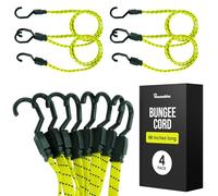 Houseables Long Bungee Cords with Hooks, Bungee Cords with Hooks, Elastic Straps, Elastic Tie Down Straps, Rope for Moving, Dolly, Truck, Bungie Chords, Heavy Duty Outdoor, Rubber, Flat, 48 Inch, 4 PK