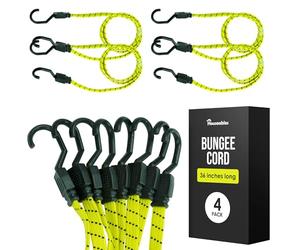 Houseables Long Bungee Cords with Hooks, Bungee Cords with Hooks, Elastic Straps, Elastic Tie Down Straps, Rope for Moving, Dolly, Truck, Bungie Chords, Heavy Duty Outdoor, Rubber, Flat, 36 Inch, 4 PK