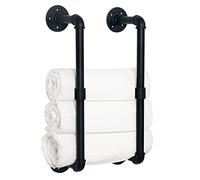 HouseAid Industrial Pipe Towel Rack, Farmhouse Bathroom Towel Storage Holder, Vintage Style Towel Organization, Wall Mounted, Matte Black