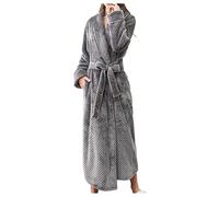 Housecoats for Women UK Plus Size Soft Plush Bathrobe Women Extra Long Ankle Length Towelling Bath Robes Teddy Fleece Dressing Gown Flannel Fleece Bathrobe Winter Morning Gown Grey
