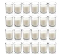 Housecret 24 Pack Warm White Unscented Clear Glass Filled Votive Candles. Hand Poured Wax Candle Ideal Gifts for Aromatherapy Spa Weddings Birthdays Holidays Party