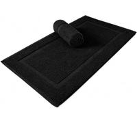 HOUSEGADS 100% Cotton Bath Mats Terry Towelling Soft Touch Hotel Quality Shower Bathroom Mat Bath Floor Towel - Highly Absorbent and Machine Washable - Foot Towel - Door mat (2, Black)