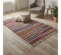 HOUSEGADS Handmade Chindi Rag Rug, Multi Coloured Stripes, 100% Recycled Cotton, Traditional Style, Area Rug for Living Room, Bedroom, Indoor Home Decor Mat, Kitchen Hall Runner Rug Mat