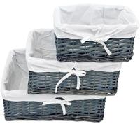 HOUSEGADS Wicker Storage Basket with Cloth Lining Set of 3 Small, Medium,Large - Basket for shelves - Baskets to make Gift Hampers - Storage Box - Storage Organiser Kitchen Living Room (Grey)