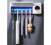 HouseGem Toothbrush Holder, Timer Function, 2000mAh Rechargeable Cordless Wall-Mounted Bathroom (White)