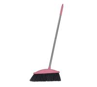Household Broom with Long Handle, Stainless Steel, Dense Bristles | Flat Side Reaches under Cabinets, Lightweight Plastic Build, for Hard and Wood Floors, Quick Daily Cleanup Random Style