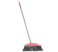Household Cleaning Broom Flat Side Stainless Steel with Long Handle | Thicker Bristles, Dense Beveled Brush, 1 Broom, Plastic and Steel Build, for Tile, PET Hair, Garage Cleanup