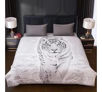 HOUSEHOLD DISCOUNTS LTD 3D White Tiger Designs Super Soft Faux Fur Fleece Throw, Warm Mink Blanket, Available in Double/King Size (King)