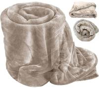HOUSEHOLD DISCOUNTS LTD Faux Fur Fleece Throw Blanket, Mink, Beige/Mink, Large, Double King Size, for Sofa Bed (Double)