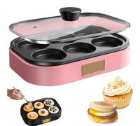 Household Egg Burger Maker Pan, 900w Non-Stick Omelette Maker with Visualisation of The Lid and Return Heating Ring, Non-Stick Coating, for Snacks, Kitchen, Cake Pink