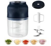 Household Electric Garlic Crusher, 400ml Mini Food Chopper with Lid, 6-Blade Garlic Mincer for Onion Ginger Chili Spices Fruit，Blue
