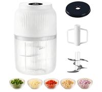 Household Electric Garlic Crusher, 400ml Mini Food Chopper with Lid, 6-Blade Garlic Mincer for Onion Ginger Chili Spices Fruit，White