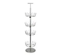 Household Essentials 4-Tier Revolving Tree, Heavy-Duty Steel with Stabilized Base, Holds 24 Pairs of Shoes, for Most Styles, Chromelike Finish, Metal, Silver, Storage