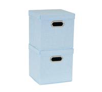 Household Essentials 816-1 Café Cube Bin Storage Set with Lids and Handles | 2 Pack, Baby Blue Linen