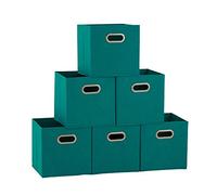 Household Essentials 83-1 Foldable Fabric Storage Bins | Set of 6 Cubby Cubes with Handles | Aqua