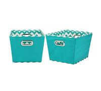 Household Essentials 90-1 Medium Tapered Decorative Storage Bins | 2 Pack Set Cubby Baskets | Aqua Chevron