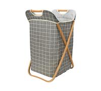 Household Essentials Bamboo X Frame Hamper with Grid Pattern, Gray, Plaid