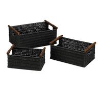 Household Essentials Decorative Woven Baskets, Set of 3 Baskets, Paper Rope with Wood Handles, Sturdy Metal Frame, Small, Medium and Large, Black