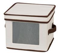Household Essentials Dessert Plate or Bowl Storage Chest, Natural Canvas with Brown Trim