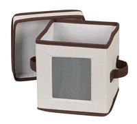Household Essentials Dinnerware Storage Chest for Saucers, Natural Canvas with Brown Trim