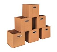 Household Essentials Fabric Storage Cube Bins, 6 Piece Set, Strong Poly-Woven Fabric, Chipboard Sides, Grommet Front Handle, Stackable and Foldable, Classic Design, Terracotta Color