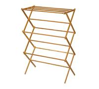 Household Essentials Folding Clothes Drying Rack, Wood, Natural Bamboo, 29"