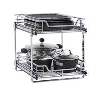 Household Essentials Glidez Multipurpose Chrome-Plated Steel Pull-Out/Slide-Out Basket Storage Organizer for Under Cabinet Use - 2-Tier Design - Fits Standard Size Cabinet or Shelf, Chrome