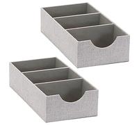 Household Essentials, Gray 3 Compartment Tray 2 Pack, Accessory, Sturdy Drawer Organizer with Fabric Covering