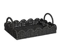 Household Essentials Handwoven Paper Rope Tray with Scalloped Edge, Black