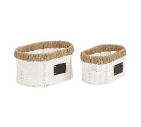Household Essentials Natural Rim Wicker 2 Piece Paper Rope and Seagrass Set/Oval Baskets, White