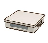 Household Essentials Vision Window Charger Plate Storage Chest, Natural Canvas with Brown Trim
