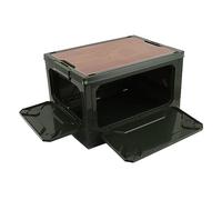 Household Folding Storage Box with Wheels, 41x29x24.5cm/16.14x11.42x9.65 Inch Wooden Cover Collapsible Multifunctional Camping Box Stackable Nicely for Picnic Outdoor Car Organization(OD Green)