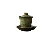 Household Kung Fu tea set can hover retro coarse pottery hand pot-green-three talents to cover the bowl