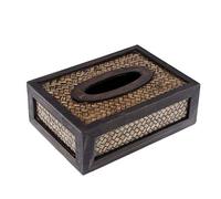 Household Living Room Tissue Box New Chinese Woven Drawer Retro Paper Drawer Rattan Wooden Napkin Tray(M)