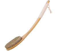 Household Long Curved Handle Bath Brush, Natural Bamboo Body Scrubber with Hanging Rope, Hard and Soft Bristle/Oval Brush Head, Deep Cleaning(Original Color C,56 * 7.6cm)