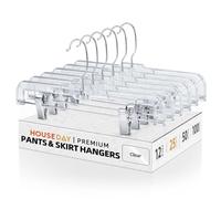 HOUSE DAY Skirts Hangers 14 inch Pack of 25 Clear Plastic Skirt Hangers with Clips, Pant Hangers, Bottom Hangers, Bulk Plastic Hangers