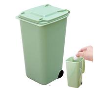 Household Office Supplies Wheelie Mini Trash Can Desktop Plastic Bucket Dustbin Mini Waste Bins Cleaning Storage Green