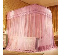 Household textile mosquito net, fishing rod telescopic rail mosquito net, double thickness three stainless steel tubes, 1.5m pattern net, 1.8m square top mosquito net,-Pink_Bold 32mm 2.0 * 2.2