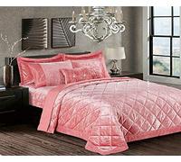 Householdfurnishing 3 Piece Crushed Velvet Bedspread/Comforter with pillow Shams (Santiago/Blush Pink, Double)