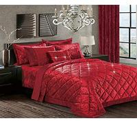 Householdfurnishing 3 Piece Crushed Velvet Bedspread/Comforter with pillow Shams (Santiago/Burgundy, Double)
