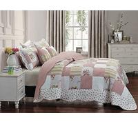 Householdfurnishing 3 Piece Printed Patchwork Bedspread Quilted Bed Throw Comforter with Pillow Shams (Maison, Double)
