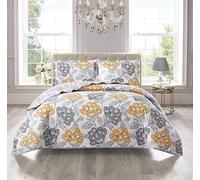 Householdfurnishing 3 Piece Printed Patchwork Bedspread Quilted Bed Throw Comforter with Pillow Shams (Bloom Ochre, Super King)