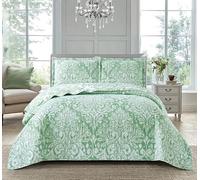 Householdfurnishing 3 Piece Printed Patchwork Bedspread Quilted Bed Throw Comforter with Pillow Shams (Royal Damask Green, Single)
