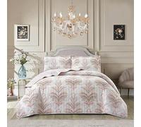 Householdfurnishing 3 Piece Printed Patchwork Bedspread Quilted Bed Throw Comforter with Pillow Shams (Jasmine Pink, Single)